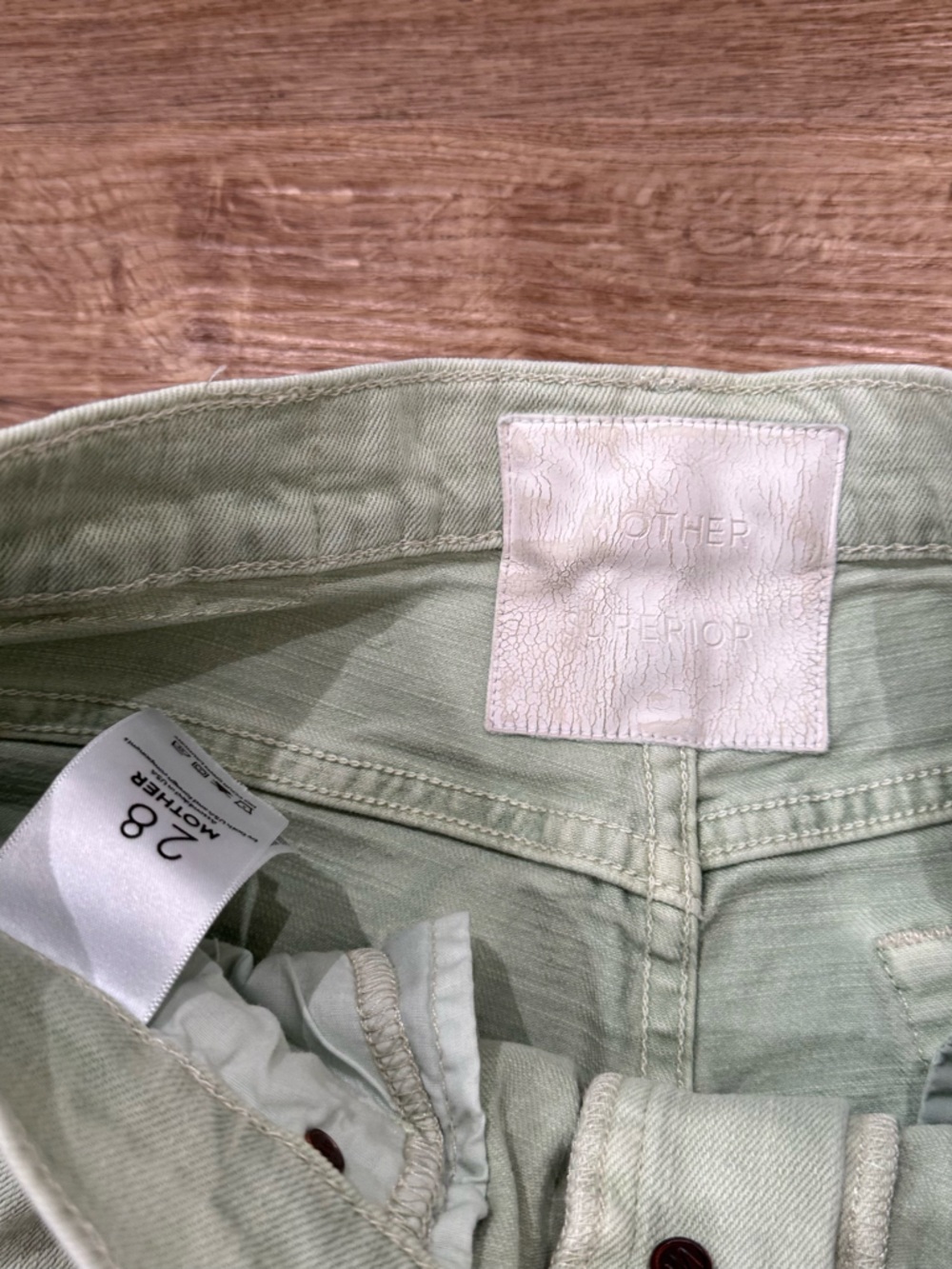 MOTHER Tomcat Distressed Jeans Chew Mint Green Crop High-Rise Distressed Jeans - Picture 6 of 7